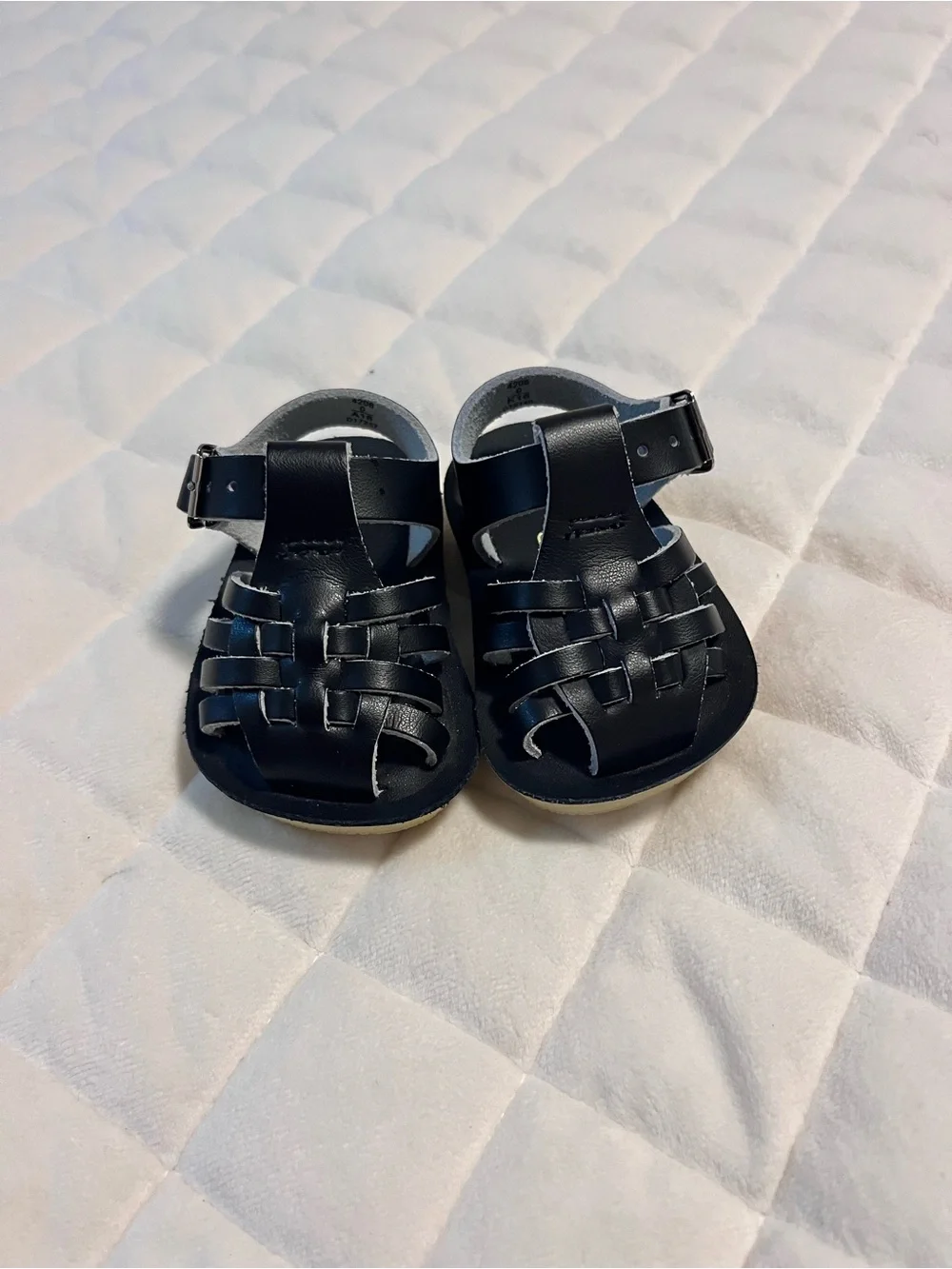 NWOT Sun San Black Leather Fisherman Sandals Baby Size 0